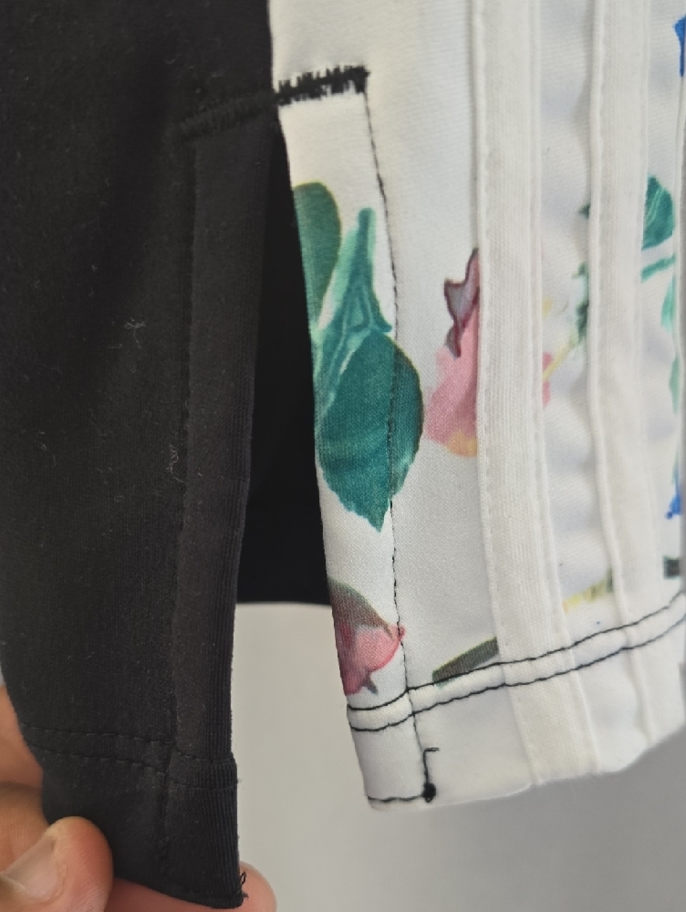 adidas Black Leggings with Cream Floral Side Stripes - Picture 4 of 4